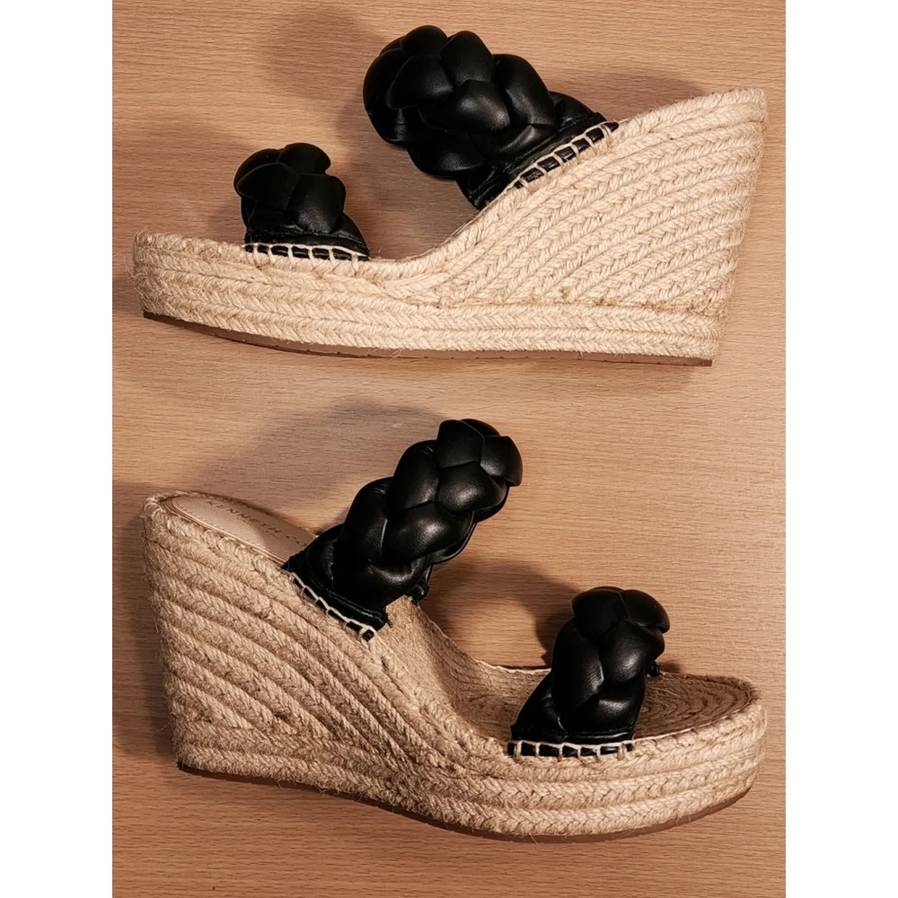 Kenneth Cole Braided Strap Espadrille Wedge fits 8.5 M - BLACK